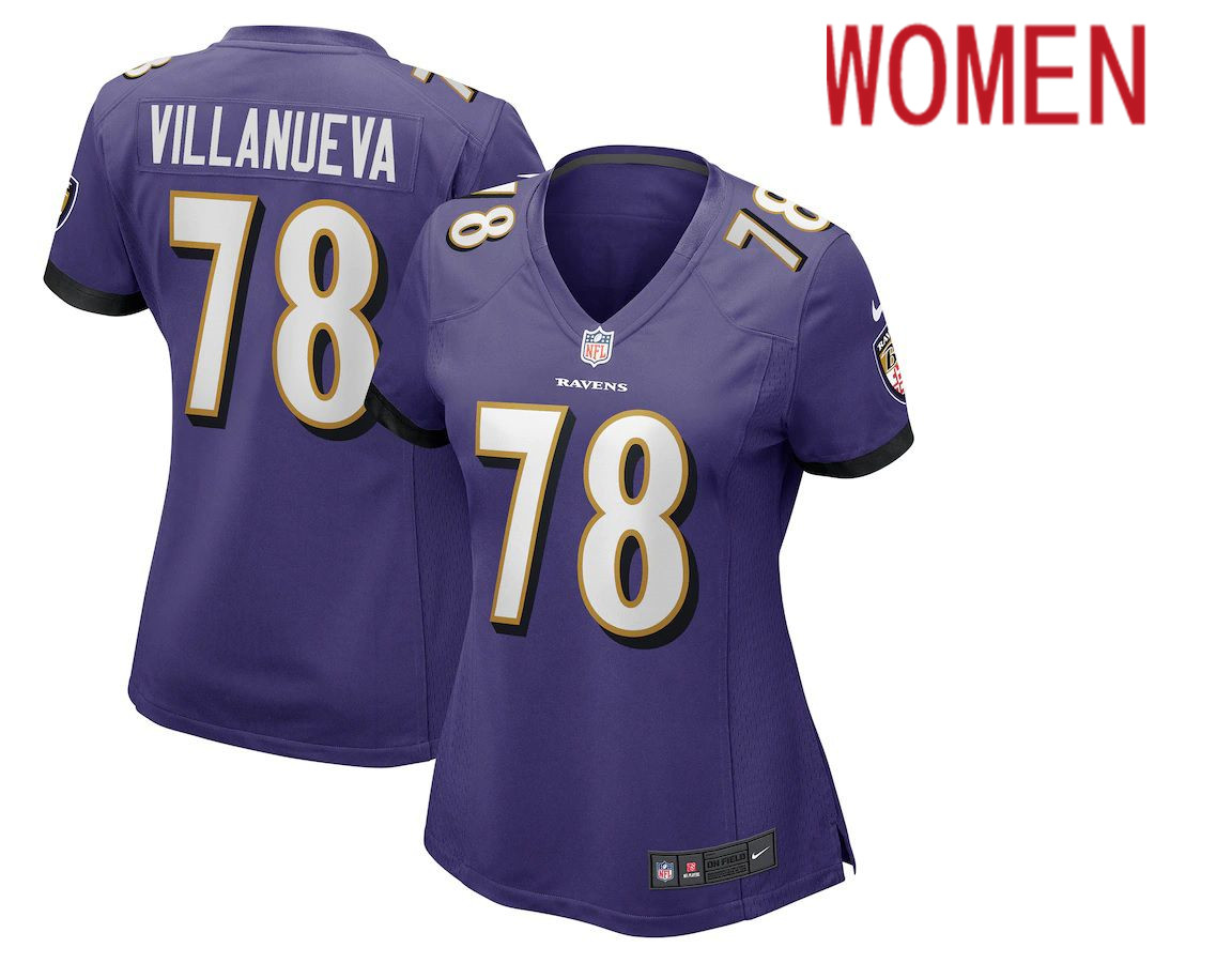 Women Baltimore Ravens #78 Alejandro Villanueva Nike Purple Game NFL Jersey->women nfl jersey->Women Jersey